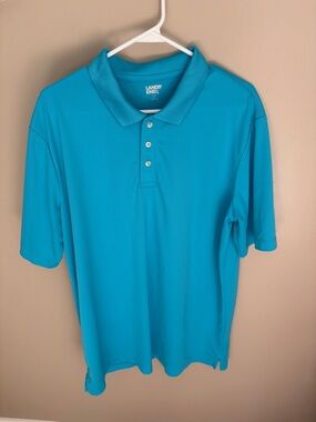 Lands End Men’s LT Large Tall polo golf shirt short sleeve teal blue polyester